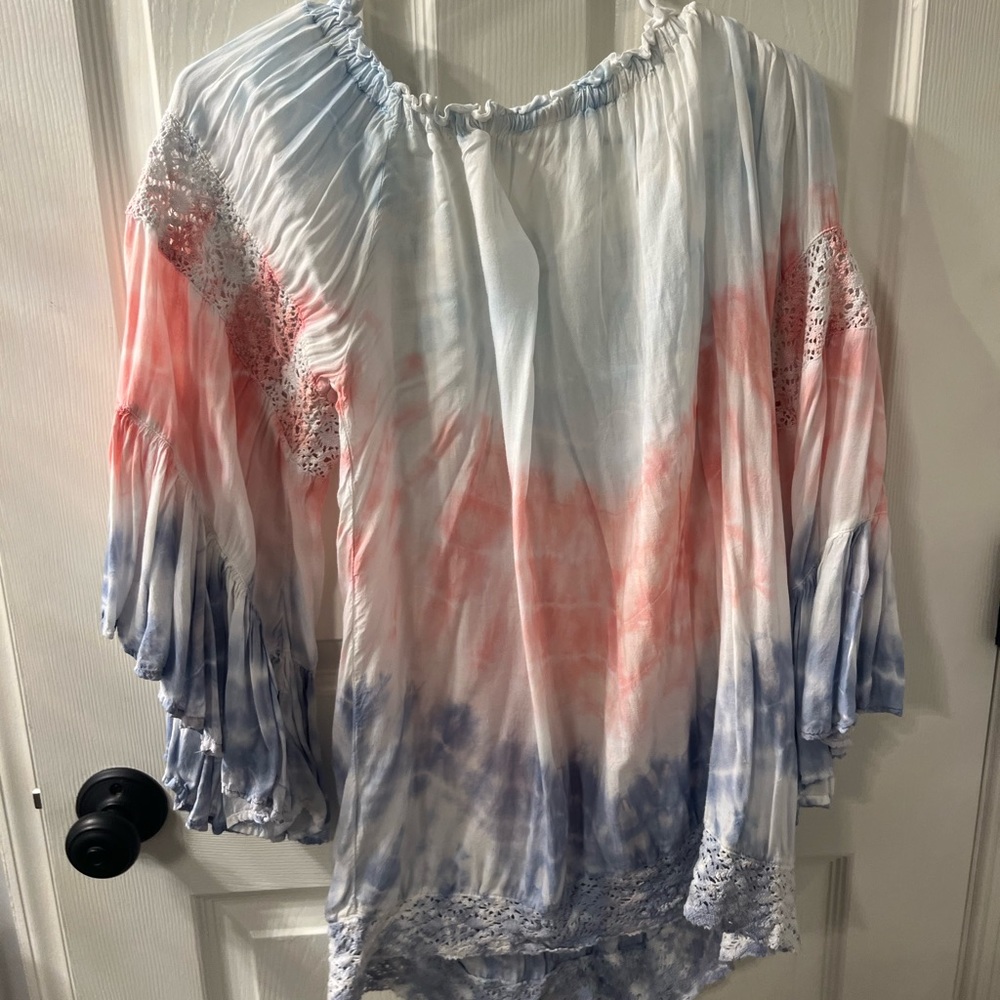 Surf Gypsy- pastel tye dye off the shoulder dress